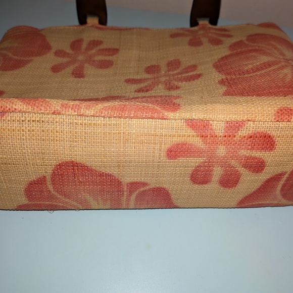 Ladies Woven Raffia Tropical Resort Straw Tote Bag - Blue Tropical - Picture 4 of 5